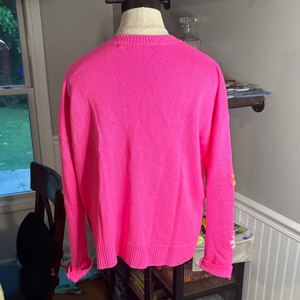 Lilly Pulitzer Pink and Orange Floral V-Neck Sweater - Picture 3 of 6